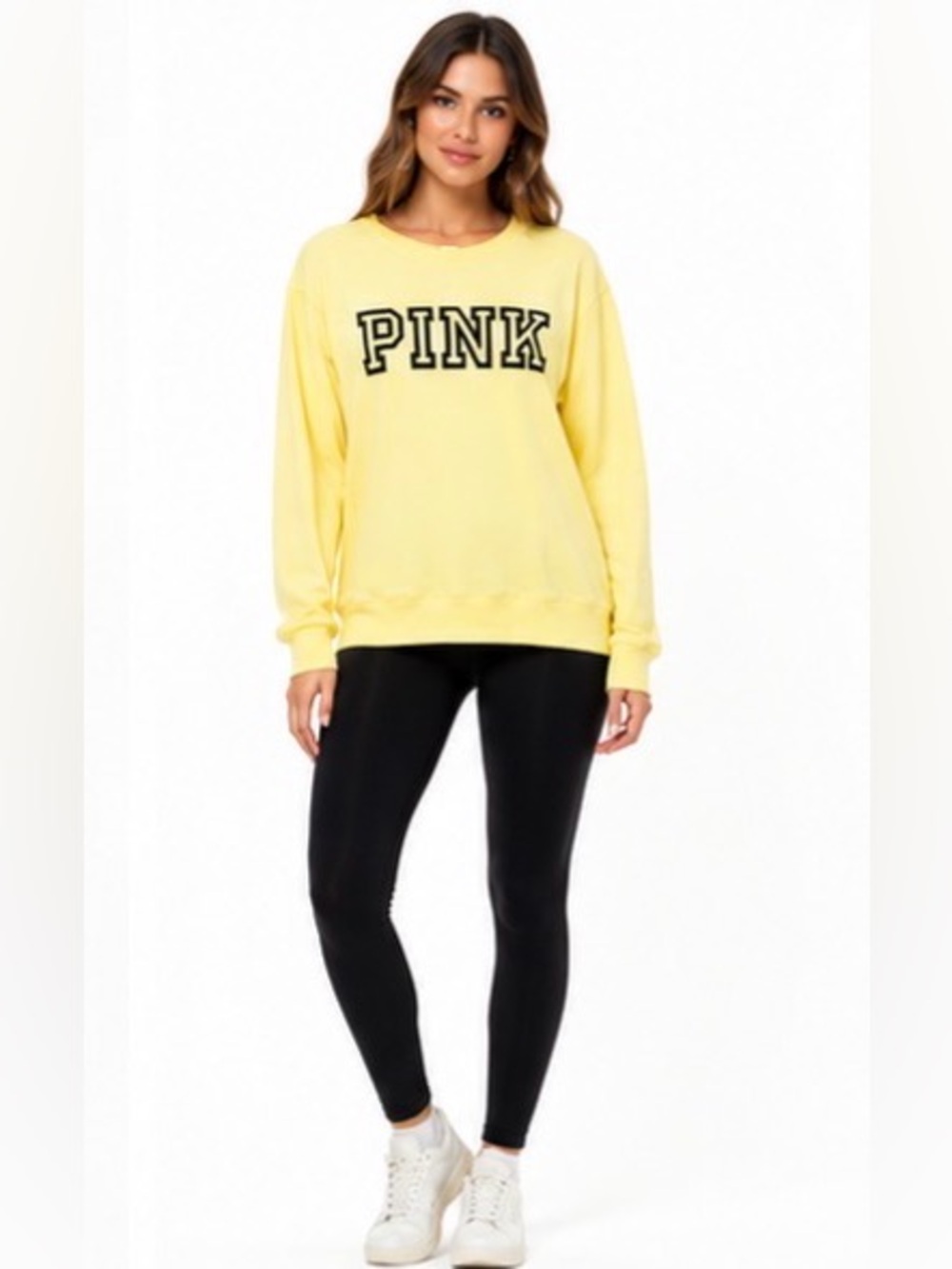 NWOT | PINK VS | Pullover Crew Sweatshirt | Yellow/Black | Small